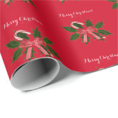 Merry kerst Holly Candy Cane Wrapping Paper Cadeaupapier (Rol Hoek)