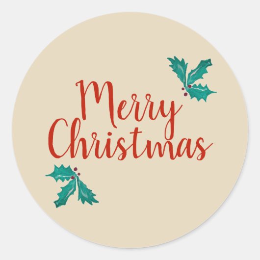 Merry kerst Holly Design Ronde Sticker (Voorkant)