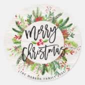 Merry kerst Holly Floral Wreath Holiday wil Ronde Sticker (Voorkant)