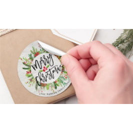 Merry kerst Holly Floral Wreath Holiday wil Ronde Sticker