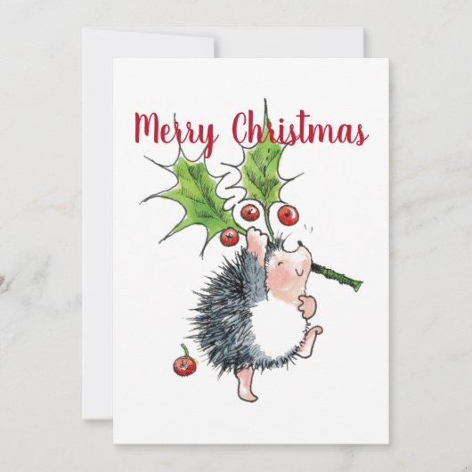 Merry kerst Holly Hedegel Feestdagenkaart (Voorkant)