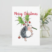 Merry kerst Holly Hedegel Feestdagenkaart (Staand voorkant)