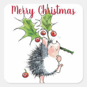Merry kerst Holly Hedegel Vierkante Sticker