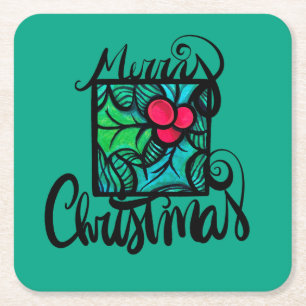 Merry kerst Holly Kartonnen Onderzetters