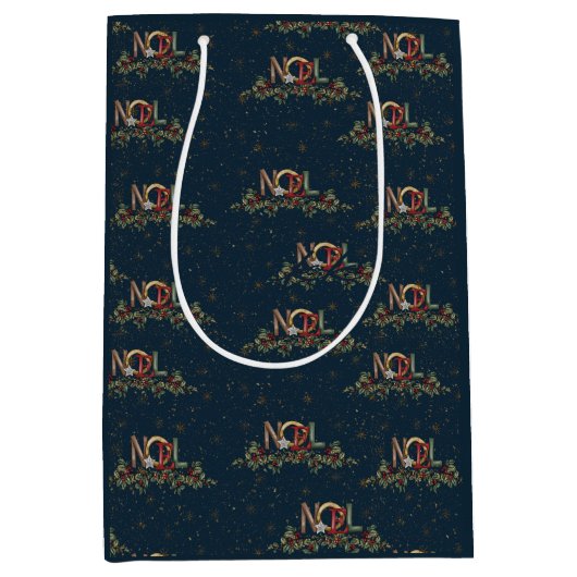 Merry kerst Holly Noel Snowflake Gold Red Blue Medium Cadeauzakje (Voorkant)