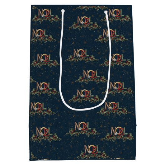 Merry kerst Holly Noel Snowflake Gold Red Blue Medium Cadeauzakje (Achterkant)