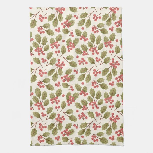 Merry kerst Holly Pattern Theedoek (Verticaal)
