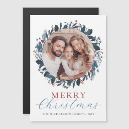 Merry kerst Holly Photo Holiday Magnet Card