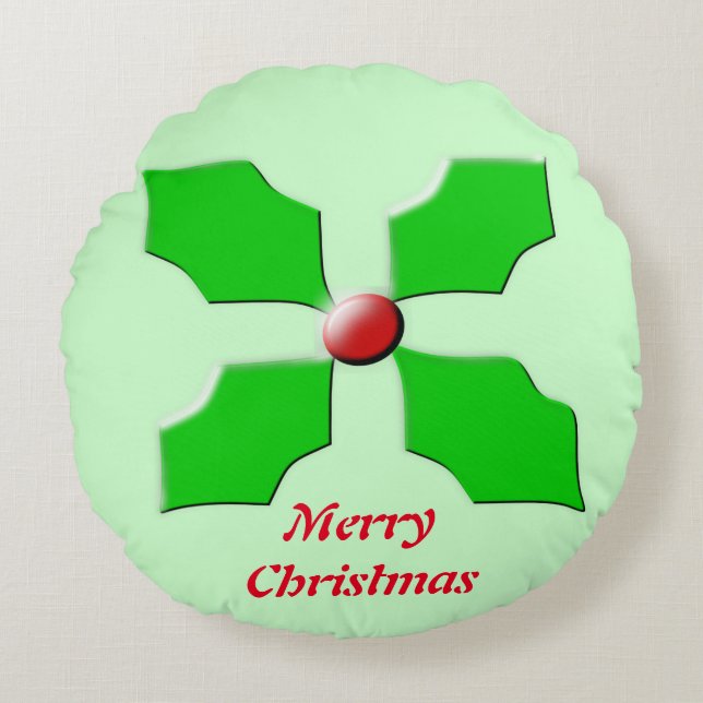 Merry kerst Holly Pillow Rond Kussen (Voorkant)