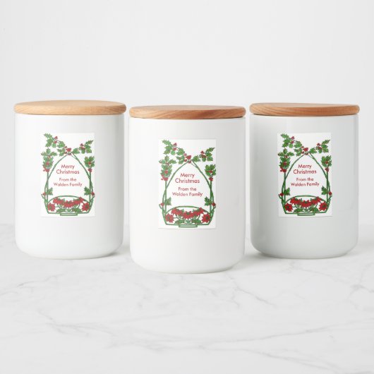 Merry kerst Holly poinsettia Voedselcontainer Etiket (Flessen)