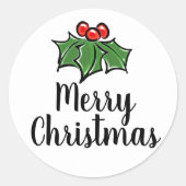 Merry kerst Holly Sprigs Ronde Sticker (Voorkant)
