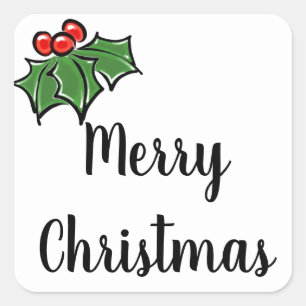 Merry kerst Holly Sprigs Vierkante Sticker