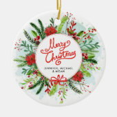 Merry kerst Holly Wreatfoto Keramisch Ornament (Voorkant)
