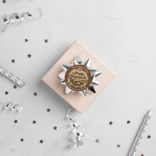 Merry kerst Holly Wreath RSVP Gold Kraft Brown Ronde Sticker