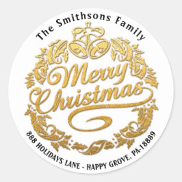 Merry kerst Holly Wreath RSVP Gold Royal White Ronde Sticker