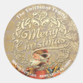 Merry kerst Holly Wreath RSVP Gold Santa Ronde Sticker (Voorkant)