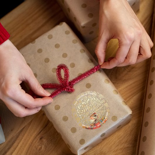 Merry kerst Holly Wreath RSVP Gold Santa Ronde Sticker