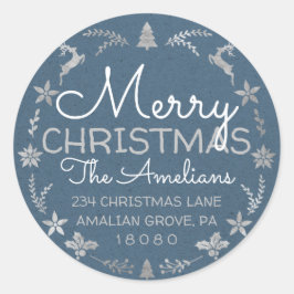 Merry kerst Holly Wreath RSVP Kraft Blue Ronde Sticker