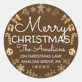 Merry kerst Holly Wreath RSVP Kraft Brown Ronde Sticker