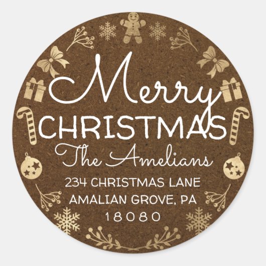 Merry kerst Holly Wreath RSVP Kraft Brown Ronde Sticker (Voorkant)