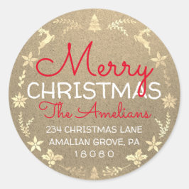 Merry kerst Holly Wreath RSVP Kraft Gold Ronde Sticker