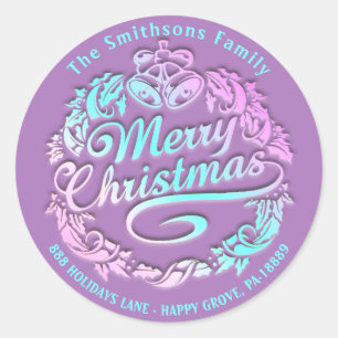 Merry kerst Holly Wreath RSVP Royal Paars Ronde Sticker