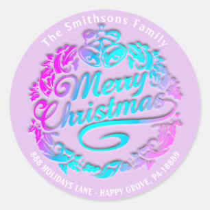 Merry kerst Holly Wreath RSVP Royal Pin Blue Ronde Sticker