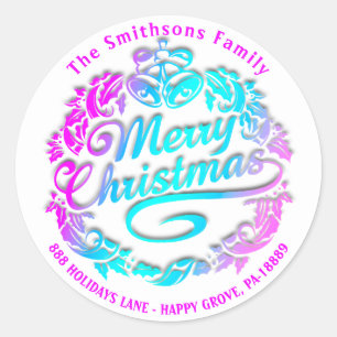 Merry kerst Holly Wreath RSVP Royal White Roze Ronde Sticker