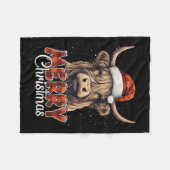 Merry kerst Hoogland Koe Westerne Santa Hat Xma Fleece Deken (Voorkant (Horizontaal))