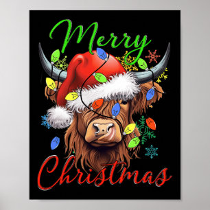 Merry kerst Hoogland Koe Westerne Santa Hat Xma Poster