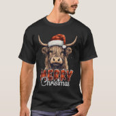 Merry kerst Hoogland Koe Westerne Santa Hat Xma T-shirt (Voorkant)
