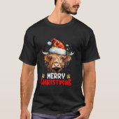 Merry kerst Hoogland Koe Westerne Santa Hat Xma T-shirt (Voorkant)