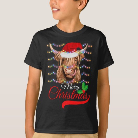 Merry kerst Hoogland Koe Westerne Santa Hat Xma T-shirt (Voorkant)
