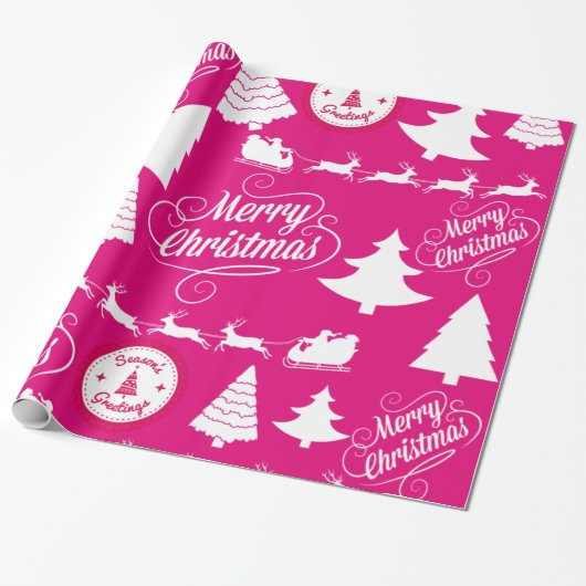 Merry kerst Hot Pink Holiday Xmas-ontwerp Cadeaupapier (Uitgerold)