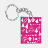 Merry kerst Hot Pink Holiday Xmas-ontwerp Sleutelhanger (Voorkant Links)