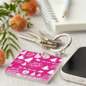 Merry kerst Hot Pink Holiday Xmas-ontwerp Sleutelhanger (Voorkant Rechts)