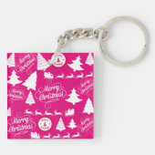 Merry kerst Hot Pink Holiday Xmas-ontwerp Sleutelhanger (Achterkant)