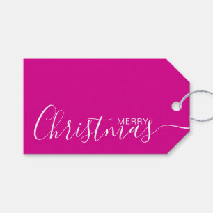 Merry kerst Hot Pink White-minimalist Cadeaulabel