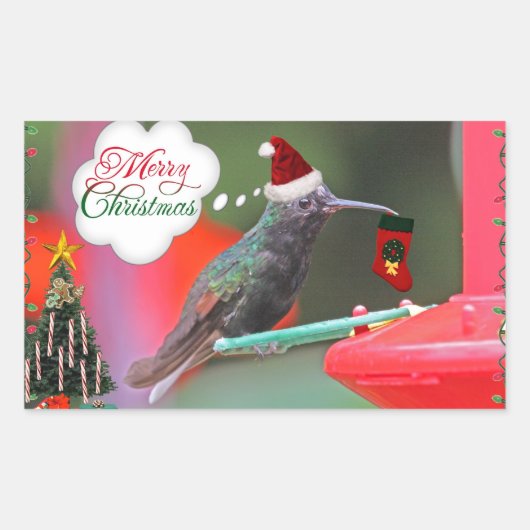 Merry kerst Hummingbird Rechthoekige Sticker (Voorkant)