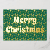 Merry kerst Jezus kruisretro-typografie groen Folie Feestdagenkaart (Voorkant)