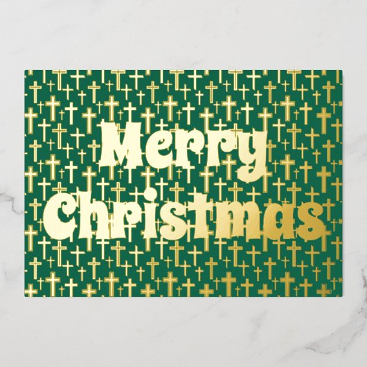 Merry kerst Jezus kruisretro-typografie groen Folie Feestdagenkaart (Voorkant)