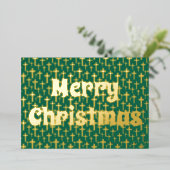 Merry kerst Jezus kruisretro-typografie groen Folie Feestdagenkaart (Staand Voorkant)