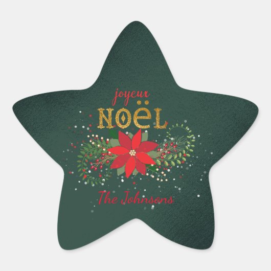Merry kerst Joyeux Noel Star Green French Ster Sticker (Voorkant)