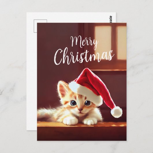 Merry kerst Kitten Briefkaart (Voorkant / Achterkant)