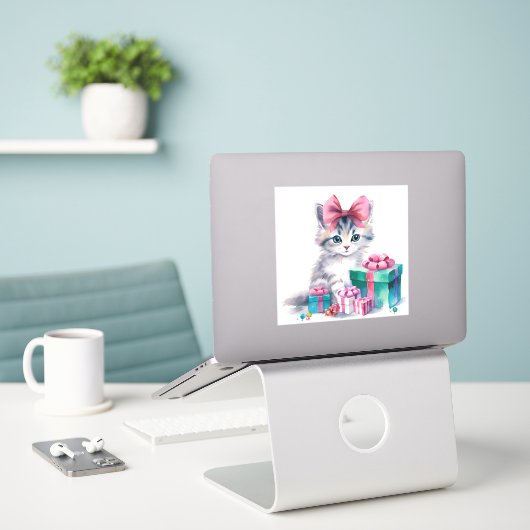 Merry kerst Kitten Sticker (Laptop op bureau)