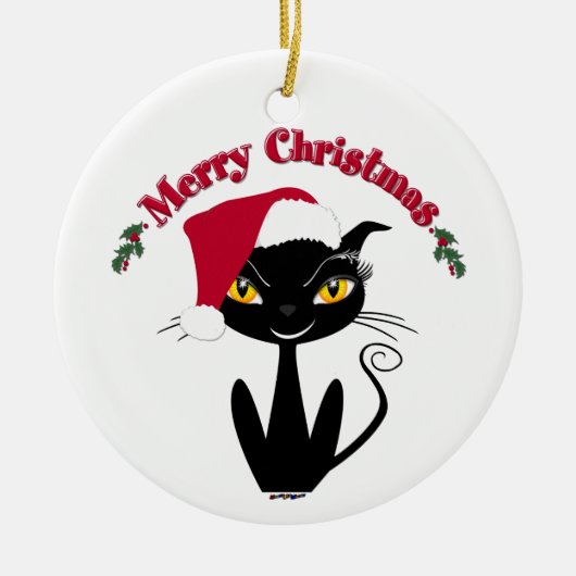 Merry kerst Kitty Cat Keramisch Ornament (Voorkant)