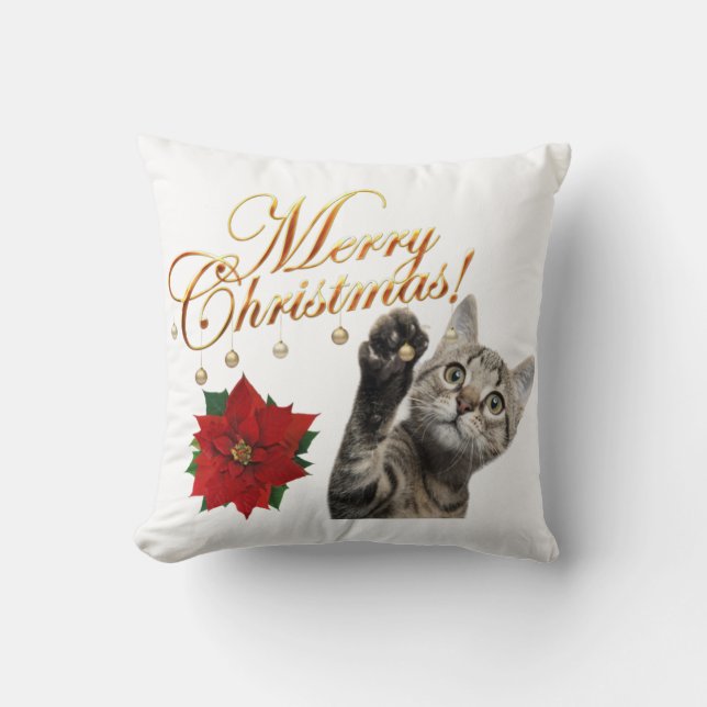 Merry kerst Kitty Cat Pillow Kussen (Voorkant)