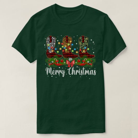 Merry kerst leopard Cowboy Boot Westerne kerstman T-shirt (Design voorkant)