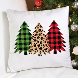 Merry kerst leopard print buffalo plaid kussen