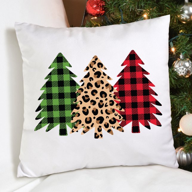 Merry kerst leopard print buffalo plaid kussen (Creator heeft geüpload)